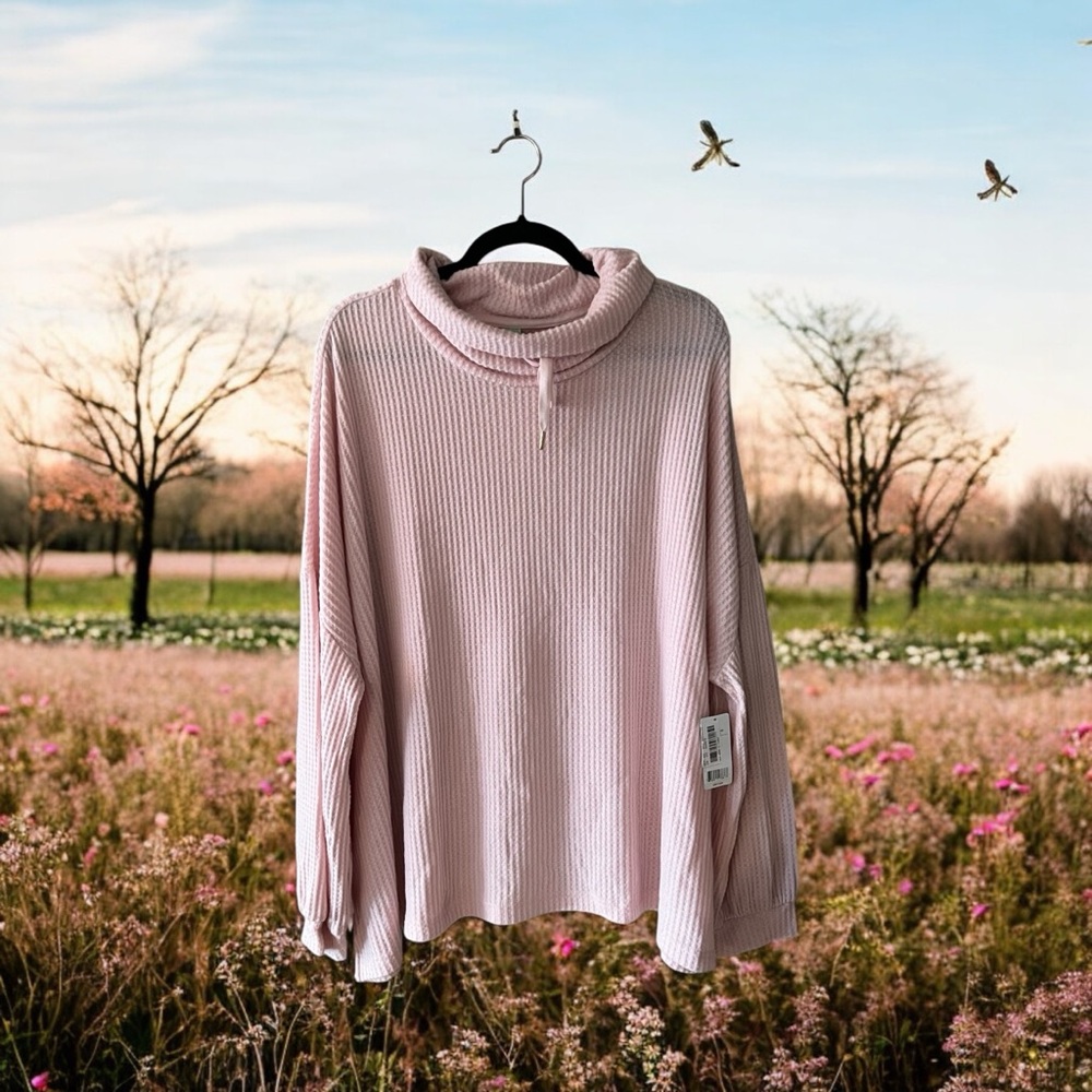 NWT Honeydew Light Pink Waffle Knit Mock Neck Top